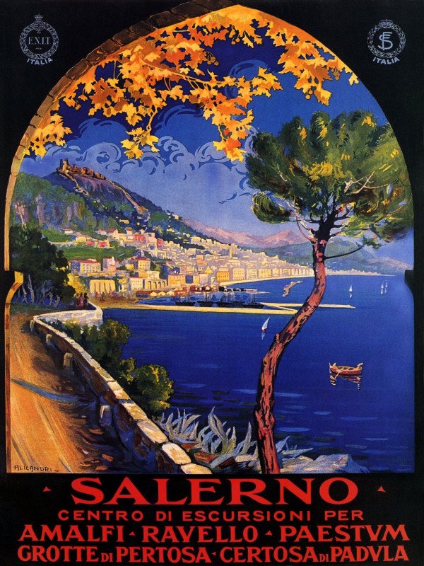 Salerno Amalfi Ravello Paestum Italian Vintage Poster  Print